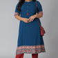 Janasya Women's Teal Poly Crepe Floral Print Casual A-line Kurta | Swadesiicart