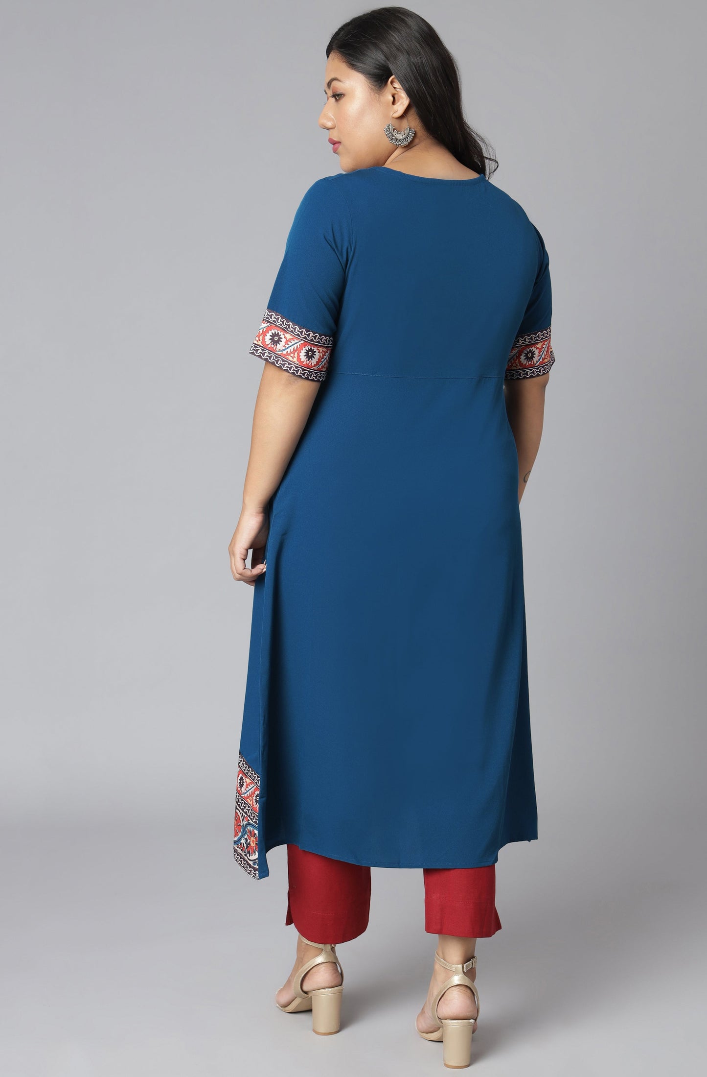 Janasya Women's Teal Poly Crepe Floral Print Casual A-line Kurta | Swadesiicart