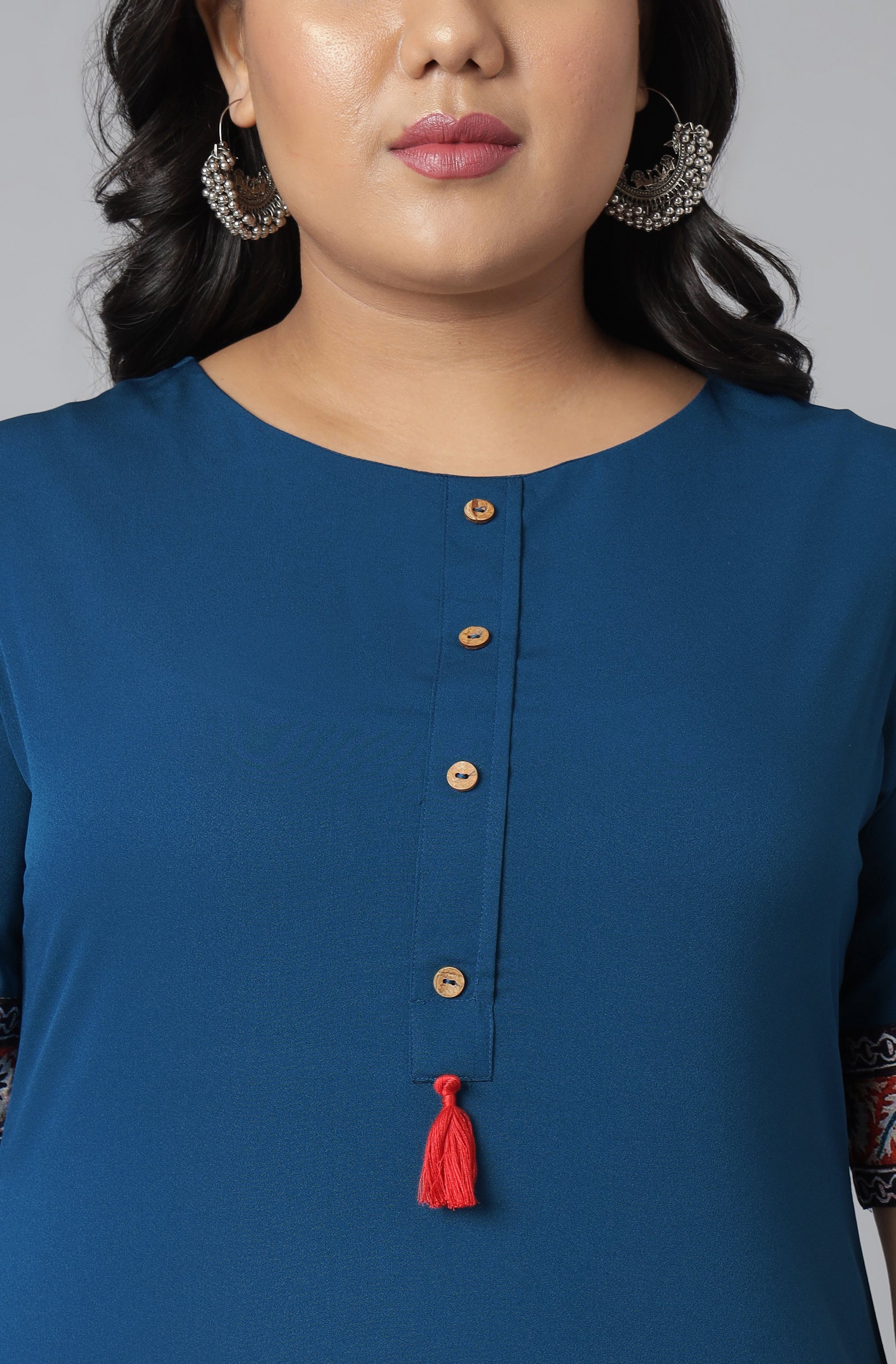 Janasya Women's Teal Poly Crepe Floral Print Casual A-line Kurta | Swadesiicart