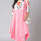Janasya Women's Pink Poly Crepe Floral Print Casual Flared Kurta - Swadesiicart