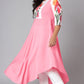 Janasya Women's Pink Poly Crepe Floral Print Casual Flared Kurta - Swadesiicart