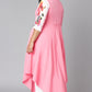 Janasya Women's Pink Poly Crepe Floral Print Casual Flared Kurta - Swadesiicart