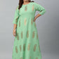 Janasya Women's Light Green Poly Crepe Foil Print Casual A-line kurta | Swadesiicart