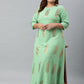 Janasya Women's Light Green Poly Crepe Foil Print Casual A-line kurta | Swadesiicart