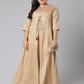 Janasya Women's Beige Poly Silk Foil Print Festive & Party Anarkali Kurta | Swadesiicart