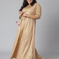 Janasya Women's Beige Poly Silk Foil Print Festive & Party Anarkali Kurta | Swadesiicart