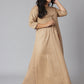 Janasya Women's Beige Poly Silk Foil Print Festive & Party Anarkali Kurta | Swadesiicart