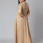 Janasya Women's Beige Poly Silk Foil Print Festive & Party Anarkali Kurta | Swadesiicart