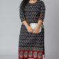 Janasya Women's Black Cotton Flex Ikat Casual Straight Kurta | Swadesiicart