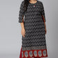 Janasya Women's Black Cotton Flex Ikat Casual Straight Kurta | Swadesiicart