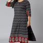 Janasya Women's Black Cotton Flex Ikat Casual Straight Kurta | Swadesiicart