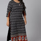 Janasya Women's Black Cotton Flex Ikat Casual Straight Kurta | Swadesiicart
