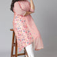 Janasya Women's Pink Poly Crepe Floral Print Casual High Low Kurta | Swadesiicart