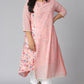 Janasya Women's Pink Poly Crepe Floral Print Casual High Low Kurta | Swadesiicart