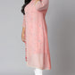 Janasya Women's Pink Poly Crepe Floral Print Casual High Low Kurta | Swadesiicart