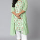 Janasya Women's Green Poly Crepe Floral Print Casual A-line Kurta | Swadesiicart