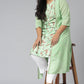 Janasya Women's Green Poly Crepe Floral Print Casual A-line Kurta | Swadesiicart