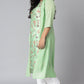 Janasya Women's Green Poly Crepe Floral Print Casual A-line Kurta | Swadesiicart