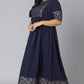 Janasya Women's Dark Blue Poly Crepe Foil Print Casual Flared Kurta | Swadesiicart