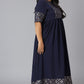 Janasya Women's Dark Blue Poly Crepe Foil Print Casual Flared Kurta | Swadesiicart