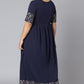 Janasya Women's Dark Blue Poly Crepe Foil Print Casual Flared Kurta | Swadesiicart