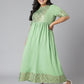 Janasya Women's Green Poly Crepe Foil Print Casual Flared Kurta | Swadesiicart