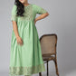 Janasya Women's Green Poly Crepe Foil Print Casual Flared Kurta | Swadesiicart