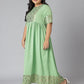 Janasya Women's Green Poly Crepe Foil Print Casual Flared Kurta | Swadesiicart