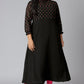 Janasya Women's Black Poly Crepe Polka Print Casual A-line Kurta | Swadesiicart