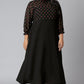 Janasya Women's Black Poly Crepe Polka Print Casual A-line Kurta | Swadesiicart