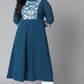 Janasya Women's Teal Poly Crepe Floral Print Casual A-line Kurta | Swadesiicart