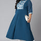 Janasya Women's Teal Poly Crepe Floral Print Casual A-line Kurta | Swadesiicart