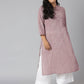 Janasya Women's Mauve Cotton Slub Solid Casual Straight Kurta | Swadesiicart