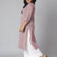 Janasya Women's Mauve Cotton Slub Solid Casual Straight Kurta | Swadesiicart