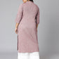 Janasya Women's Mauve Cotton Slub Solid Casual Straight Kurta | Swadesiicart