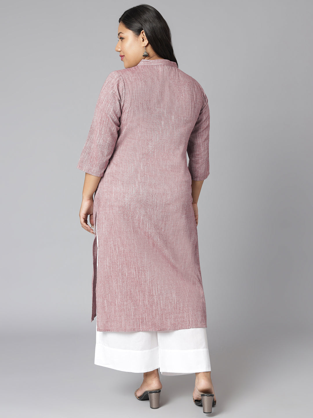 Janasya Women's Mauve Cotton Slub Solid Casual Straight Kurta | Swadesiicart