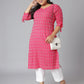 Janasya Women's Pink Cotton Woven Design Casual Straight Kurta - Swadesiicart