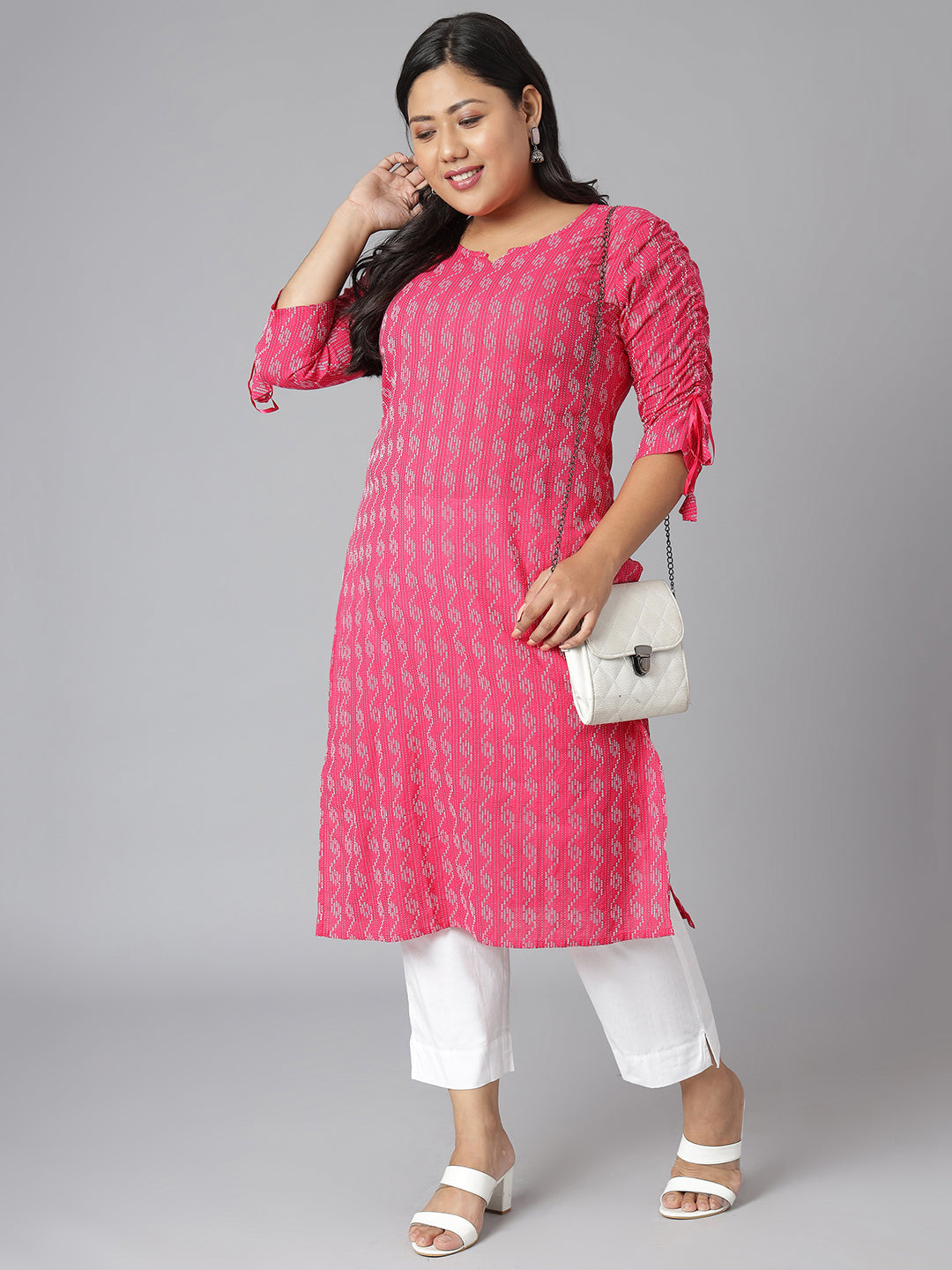 Janasya Women's Pink Cotton Woven Design Casual Straight Kurta - Swadesiicart