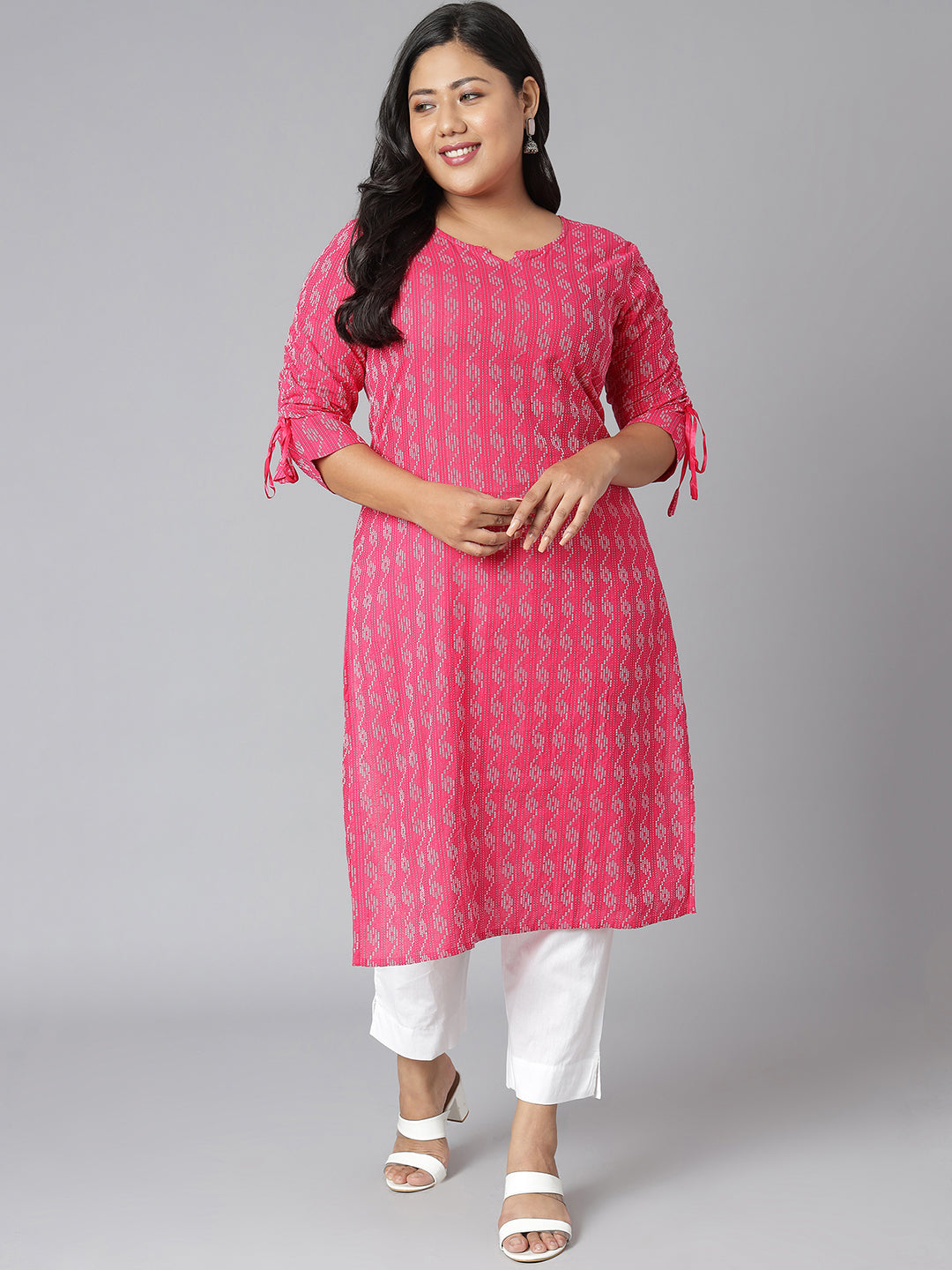 Janasya Women's Pink Cotton Woven Design Casual Straight Kurta - Swadesiicart