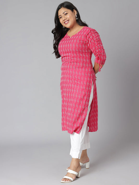 Janasya Women's Pink Cotton Woven Design Casual Straight Kurta - Swadesiicart