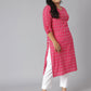 Janasya Women's Pink Cotton Woven Design Casual Straight Kurta - Swadesiicart