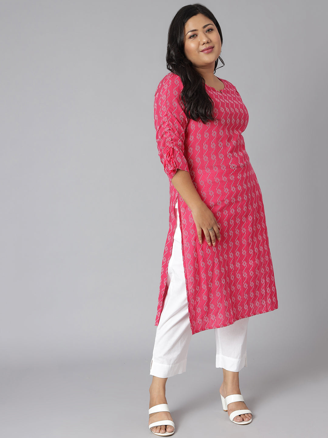 Janasya Women's Pink Cotton Woven Design Casual Straight Kurta - Swadesiicart
