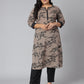 Janasya Women's Grey Cotton Floral Print Casual Straight Kurta | Swadesiicart