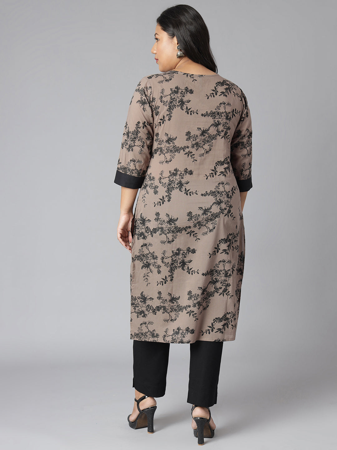 Janasya Women's Grey Cotton Floral Print Casual Straight Kurta | Swadesiicart