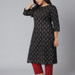 Janasya Women's Black Cotton Ikat Casual Straight Kurta | Swadesiicart