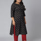 Janasya Women's Black Cotton Ikat Casual Straight Kurta | Swadesiicart