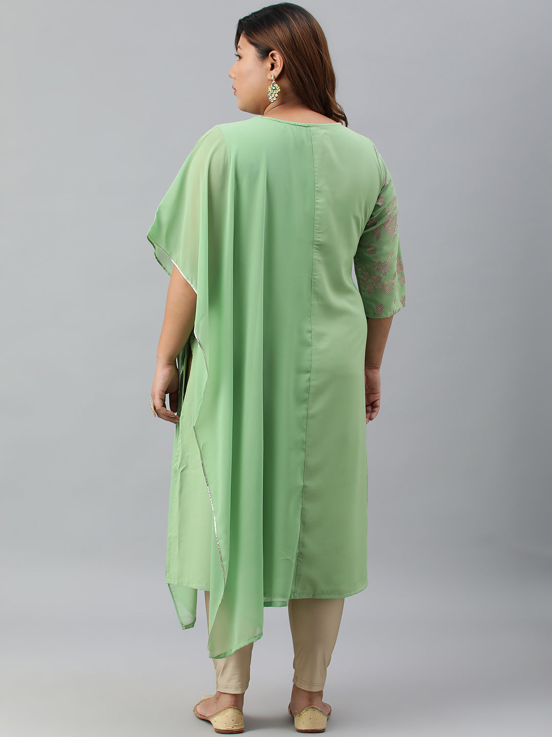 Janasya Women's Light Green Poly Crepe Foil Print Casual Straight kurta | Swadesiicart