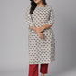 Janasya Women's White Cotton Floral Print Casual Straight Kurta | Swadesiicart