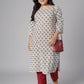 Janasya Women's White Cotton Floral Print Casual Straight Kurta | Swadesiicart