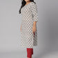 Janasya Women's White Cotton Floral Print Casual Straight Kurta | Swadesiicart